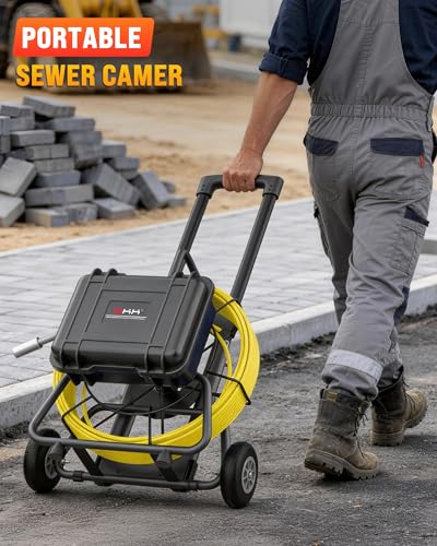 OKK Sewer Camera with 512Hz Locator, Professional 9" Self-Leveling Drain Camera 300ft, Distance Counter, 7mm Cable, Pull Handle, Wheels, IP68 Waterproof, DVR with Mic, 32GB Card, 5100mAh Battery - size: 300ft/90m