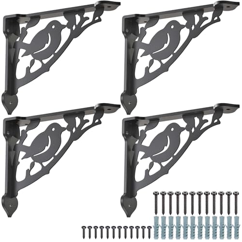 SELEWARE 4 Pack 12" Heavy Duty Shelf Brackets, Bird Decorative L Brackets - size: 12 Inch, style: Bird-4 pack
