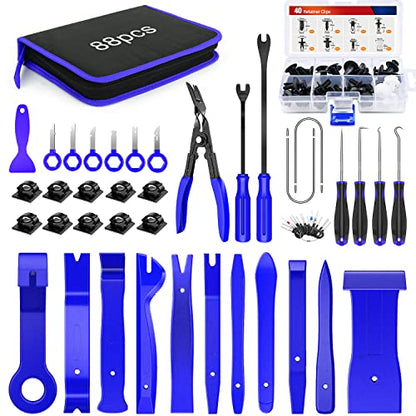 Nilight Trim Removal Tool 88Pcs, Auto Push Pin Bumper Retainer Clip Set - color: 88 Clips+ Remover Tools Blue