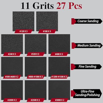 27 Pcs Sanding Sponge Block Pads, 120-3000 Grit Fine Sandpaper Sand Paper - size: 120-3000 Grits