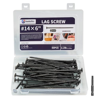 #14×6" Lag Screws 50PCS Heavy Duty Structural Exterior Wood Timber Screws - color: Black, size: #14 x 6"