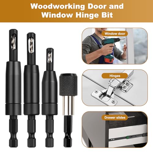 FIVEPEARS Self Centering Drill Bit Set, 3-Piece VIX Bit with 1/4" Hex Shank, 3/32”, 7/64”, 1/8” Center Drill Bit Set for Precise Cabinet, Door, and Hinge Installation