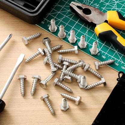 Zonon 50 Pcs 1/4" X 1-1/4" 304 Stainless Steel Lag Screw for Wood, Silver - color: Silver, size: 1/4" X 1-1/4"