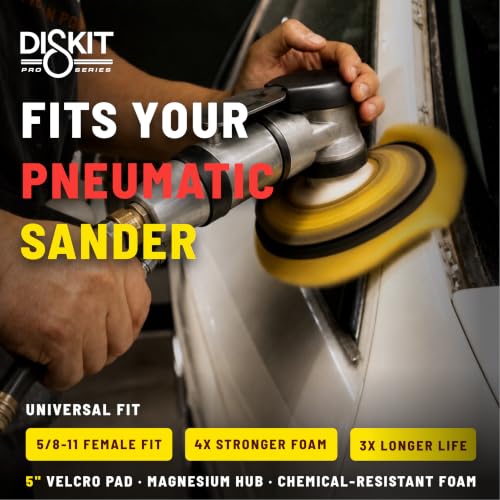 Pro Series 5 Inch Replacement Sanding Pads for Pneumatic/Air Sanders, 5/8"-11 Female, Hook & Loop, Firm Foam Backing Pad w/Magnesium Hub, 0 Holes, Flex Profile – Made in USA (PN 05239) - size: 5/8" – 11 (Female)