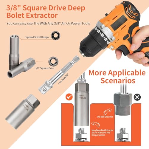 16PCS 3/8" Drive Deep Bolt Socket Extractor Set, Bolt Nut Remover Set - size: 16PCS