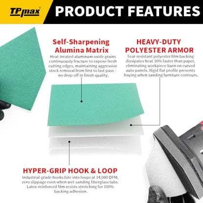 TPmax 100 Pack 90x65mm Detail Sander Sandpaper Compatible with Milwaukee M12, 60/120/180/240/320 Grit Assortment, Heavy Duty Hook & Loop Anti Clogging Polyester Film Sheets - size: Mixed Grit
