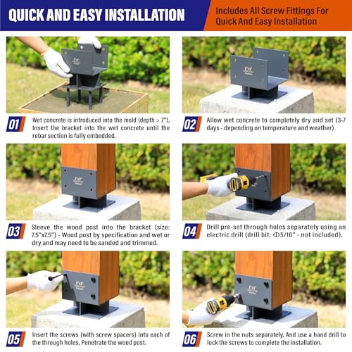 Stainless Steel 8"x8"(Actual 7.5"x7.5") Post Base Bracket Concrete, Wet Set Concrete Post Anchor Bracket Heavy Duty 1Pack - size: 8"-Wet Set