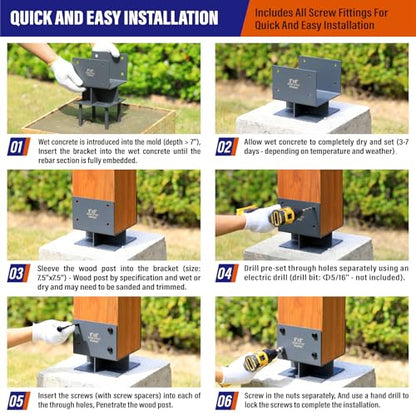 Stainless Steel 8"x8"(Actual 7.5"x7.5") Post Base Bracket Concrete, Wet Set Concrete Post Anchor Bracket Heavy Duty 1Pack - size: 8"-Wet Set