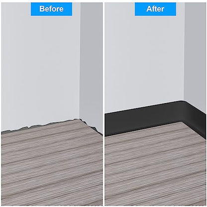 Duzzy Flexible Baseboard Molding Trim, 5 Inch(W) x 40 Feet(L) Peel and Stick Rubber Wall Trim Molding, Self-Adhesive Vinyl Wall Base Cove Base - color: Black, size: 5 Inch x 40 Feet