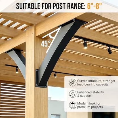 Heavy Duty 45 Pergola Brackets for 6"×6" Post,8pcs - size: 6"x6"-8 Pack