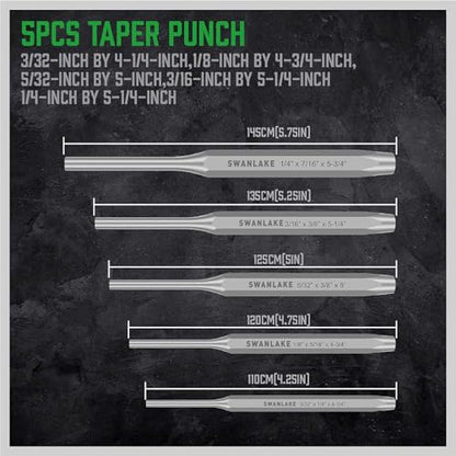 16-Piece Precision Punch & Chisel Set - Taper Punch, Pin Center Punch, Cold Chisels & Gauge for Versatile Applications - size: 16PCS