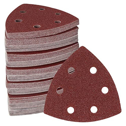 120 Pcs Triangle Sanding Pads, 60 Grits Detail Sander Sandpaper Hook and Loop Sanding Sheet,3.54"(90mm) Triangular Sandpaper for 3.5" Oscillating Multi Tool - size: 60 Grit, style: Hole