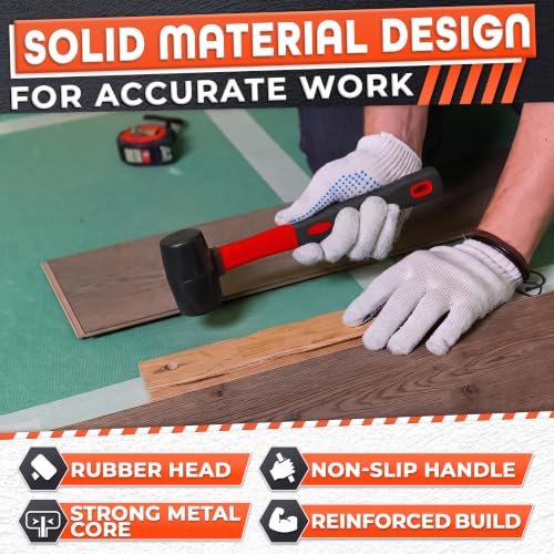 Rubber Mallet Hammer 8 Oz (0.5 lb), Soft Face Non-Marring Head - color: Red