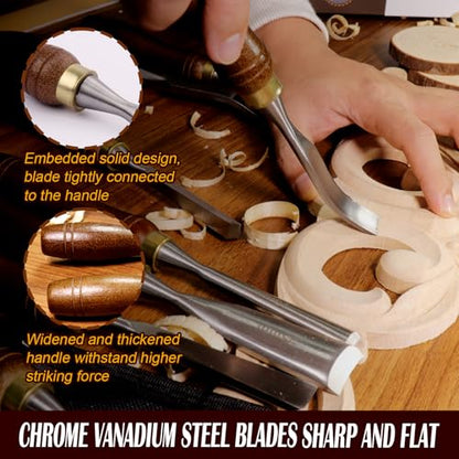 12-Piece Wood Carving Chisel Set - CR-V 60 Steel Multi-Shape Edge Gouges Carving tool for Woodworking Beginners and Professionals with Storage Case
