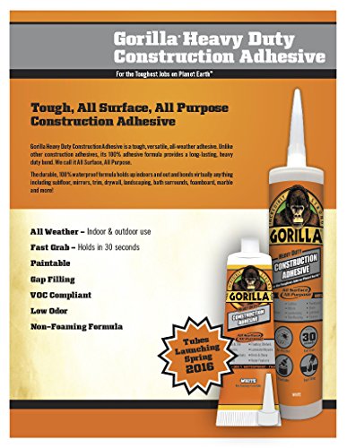 Gorilla Heavy Duty Construction Adhesive, 9 ounce Cartridge, White, (Pack of 4) - size: 4 - Pack