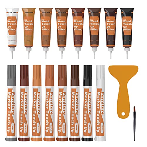 REALINN Wood Furniture Repair Kit 8 Dark Colors, Wood Fillers - color: Dark
