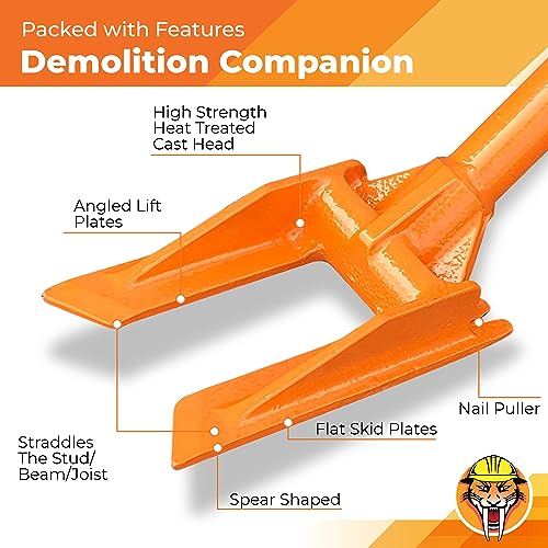 48" Wall & Ceiling Demo Bar – Lightweight 7 lb Oval-Handle Steel Pry Bar, Crowbar & Nail Puller – Steeper Head Angle for Easy Overhead Demolition – for Contractors & Firefighters