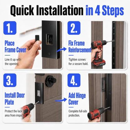 5-Piece Door Frame Reinforcement Kit, Anti Kick in Door Security, Black - size: Black