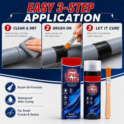 Leak Repair Cream with Brush, Black Waterproof Sealant for Cracks and Gaps