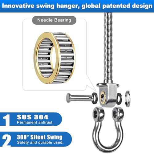4Pcs Heavy Duty Swing Hangers with Bearings Swing Hooks for Wood & Metal Beams Stainless Steel Swing Hardware Bolts for Hanging Hammocks Chair, Yoga Swings, Porch Swing 5" X M2/5", 1500LB Capacity - color: 4 pack - 5"