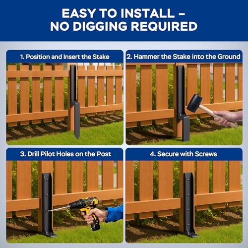 Fence Post Repair Kit for Leaning Fences, No-Dig, White, 2-Pack - color: White