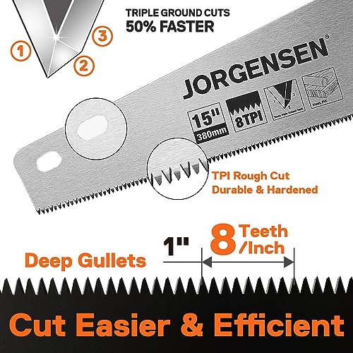 JORGENSEN Japanese Flush Cut Saw - 5 Inch Small Pull Saw & JORGENSEN 15 Inch Pro Hand Saw