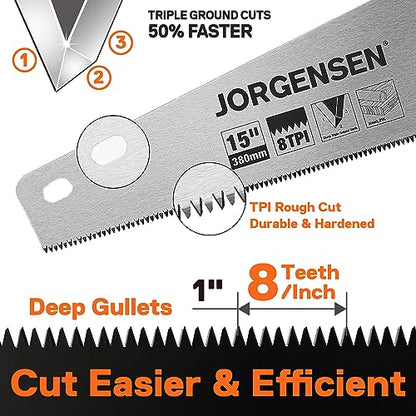 JORGENSEN Japanese Flush Cut Saw - 5 Inch Small Pull Saw & JORGENSEN 15 Inch Pro Hand Saw