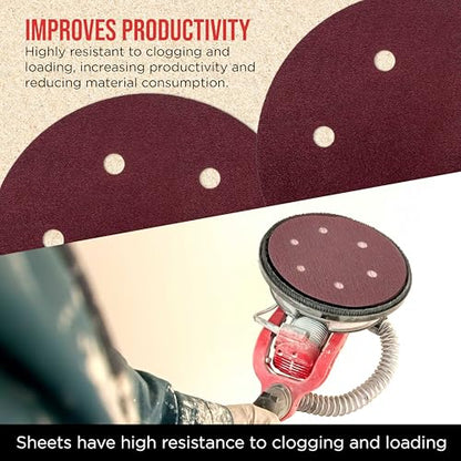 ProductionShop Premium 9" Red 6-Hole Pattern 80 Grit Sanding Discs, Box of 20 - Dustless Hook & Loop Backing Sandpaper for Drywall Power Sanders, Coarse-Cut Abrasive - Woodworking, Sand Auto Paint - style: 80 Grit