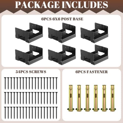 6 Pack 6x6 Post Base for Concrete, Post Anchor Base, Black - size: 6 Pack Black