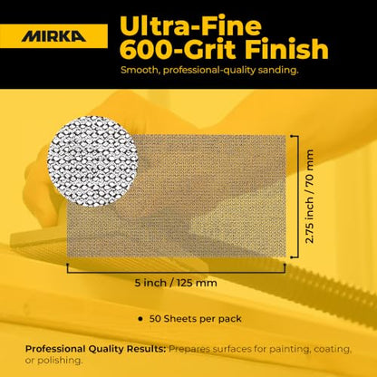 Mirka Abranet 2.75x5 Inch 600 Grit Mesh Sanding Sheets Hook & Loop, 50 Pack - size: Grit 600
