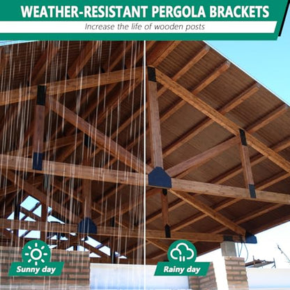 Pergola Flat Brackets 10" x 3",I-Shape Straight Joining Brackets for 4 x 4 or 6 x 6 Lumber,Heavy Duty Mending Plate for Gazebo,Porch,Truss Framing,Log Cabins - 2Pack - size: I-Shape