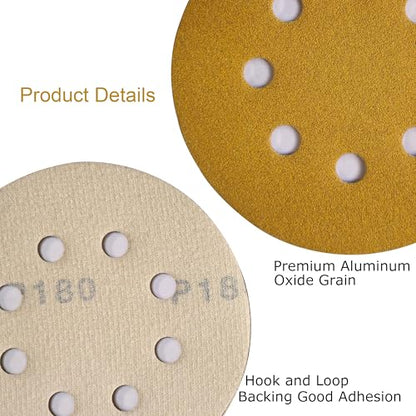 JUNE SUN 30Pcs 5 Inch 8-Hole 180 Grit Hook & Loop Sanding Discs - style: 180 Grit, 30Pcs