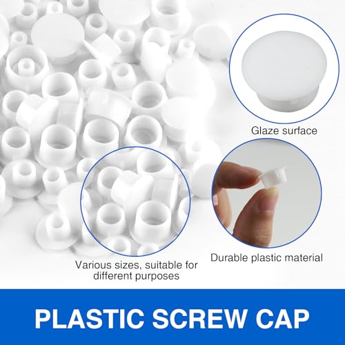 LOGJAM 300 Pcs 5 Size Plastic Hole Plugs Cover, 1/5" 1/4" 5/16" 3/8" 1/2" Round Hole Plug, Screw Caps for Furniture Cabinet