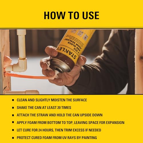 Stanley F952 Fire Block Spray Foam – (12x12oz) Fire Rated Expanding Polyurethane Foam Sealant for Gap Filling & Sealing on Doors, Windows, Walls, Pipes & Joints – Indoor/Outdoor Straw Use | 12 Pack - size: 12 Pack