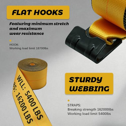 4 Pack 4"x30' Winch Straps Heavy Duty Tie Down Flat Hooks, 16200 lbs - style: 4-pack