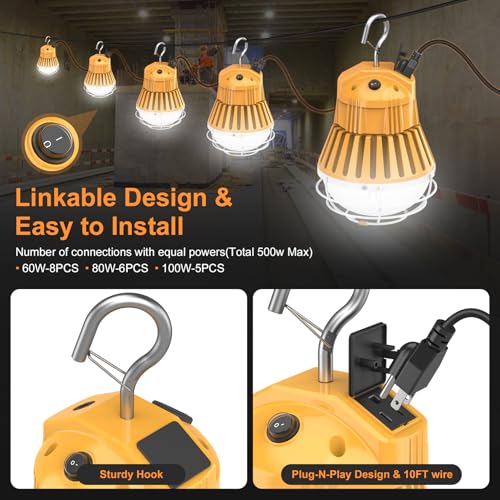 100W 80W 60W LED Temporary Work Light, Portable Hanging Construction Light - size: CCT-5000K