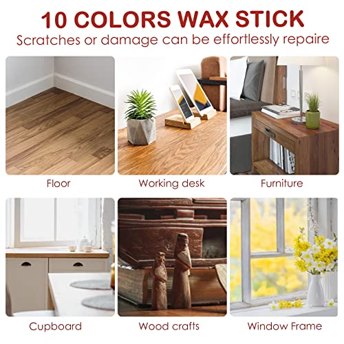 DEWEL Wood Filler Sticks, 10 Pcs Furniture Crayons for Scratches, Touch Up Wax Sticks, Upgrade Furniture Repair Wax Crayons Kit for Scratches, Holes, Floor, Table, Laminate, Carpenters - size: 1 Count (Pack of 10)
