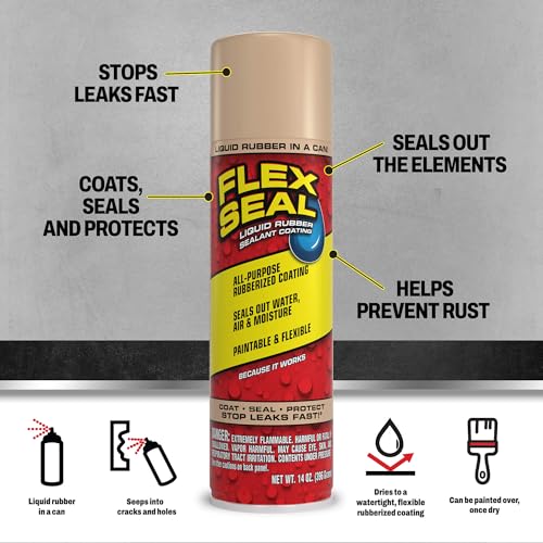 Flex Seal Spray Rubber Sealant Coating, Waterproof, Almond, 14 oz, 2-Pack - color: Almond, size: 14 oz (Pack of 2)