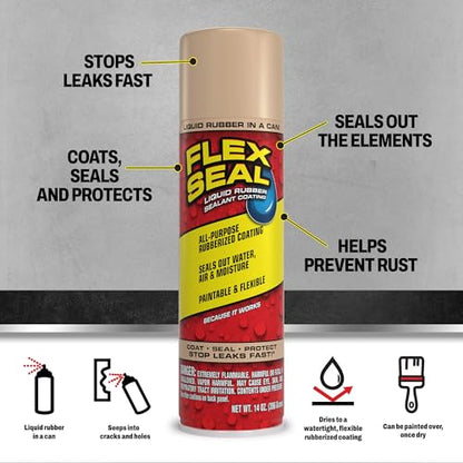 Flex Seal Spray Rubber Sealant Coating, Waterproof, Almond, 14 oz, 2-Pack - color: Almond, size: 14 oz (Pack of 2)