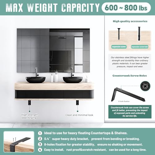 Countertop Support Brackets 4 Pack L Bracket Countertop Brackets 12" x 6" x 2.5" Heavy Duty 3/8" Thick Shelf Brackets Metal Corbels L Shape Bracket for Wood Shelf/Quartz/Granite/Concret Countertops - size: 12 Inch, style: Black-4 Pack