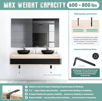 Countertop Support Brackets 4 Pack L Bracket Countertop Brackets 12" x 6" x 2.5" Heavy Duty 3/8" Thick Shelf Brackets Metal Corbels L Shape Bracket for Wood Shelf/Quartz/Granite/Concret Countertops - size: 12 Inch, style: Black-4 Pack