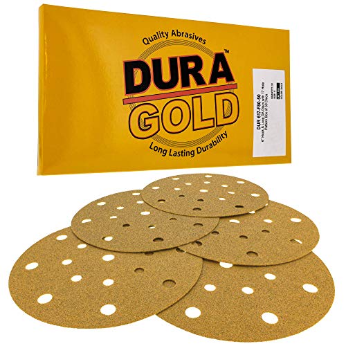 Dura-Gold 6" Gold Sanding Discs, 80 Grit, Box of 50, Hook & Loop, 17 Hole - size: 80-Grit