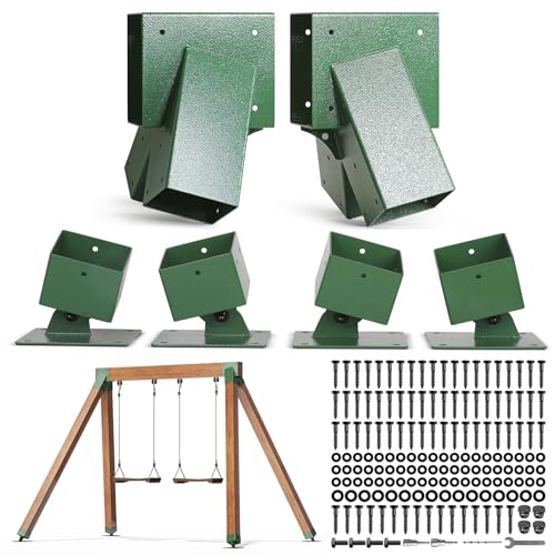 201 Stainless Steel Swing Set Bracket 2pcs A-Frame Brackets 4pcs Adjustable Swing Anchor Leveling Kit Bracket（Green） - color: Green, size: Complete Set(2A-Frame+4Base)
