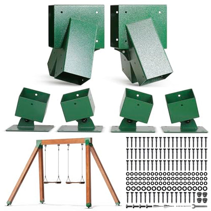 201 Stainless Steel Swing Set Bracket 2pcs A-Frame Brackets 4pcs Adjustable Swing Anchor Leveling Kit Bracket（Green） - color: Green, size: Complete Set(2A-Frame+4Base)