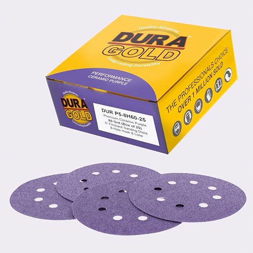 Dura-Gold 60 Grit 5" Purple Film Ceramic Sanding Discs, Box of 25, 8-Hole - style: 60 Grit
