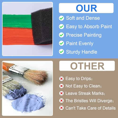 SmallCat 8 PCS Foam Paint Brushes, 1.5 Inch Foam Sponge Brushes for Varnishes, Reusable Sponge Brushes with Wood Handles for Painting, Staining, and DIY Crafts - Black - size: 8 PCS, 1.5 Inch