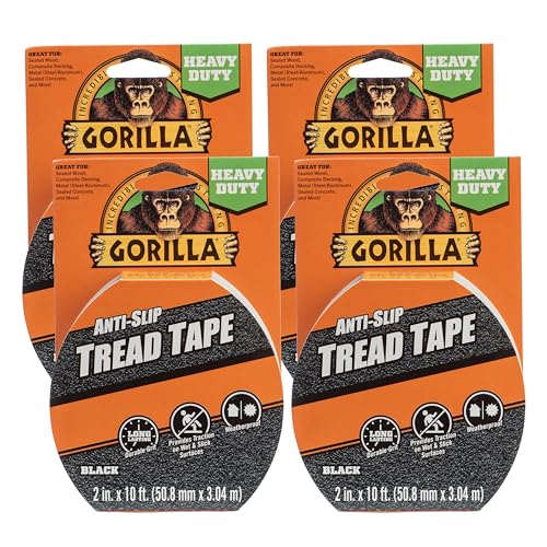 Gorilla Anti-Slip Tread Tape, 2" x 10' Roll, Black, (Pack of 4) - size: 4 - Pack