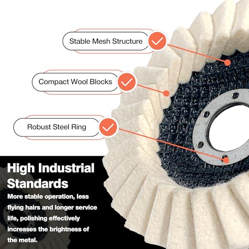 4.5" x 7/8" Felt Wool Polishing Disc for Angle Grinder, 5 Pack - style: 5pack-Flat Wool Polishing Disc