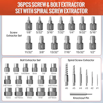 36PCS 3-in-1 Easy Out Screw & Bolt Extractor Set - size: 36PCS