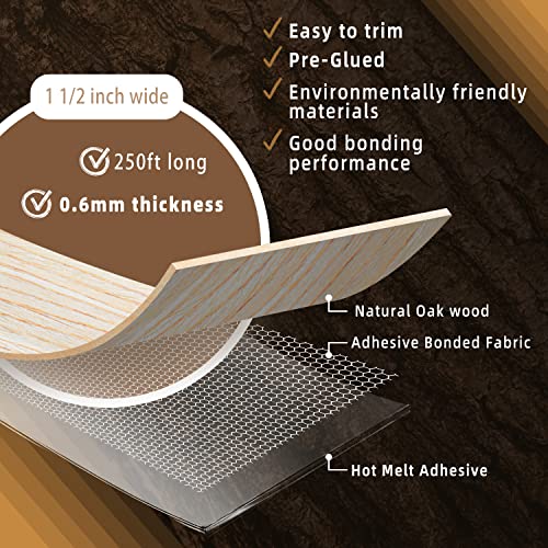GSCIT Club Oak Edge Banding, 1 1/2 inch x 250ft roll of Veneer Plywood Edge Banding Preglued Flexible, Wood Tape Banding for Cabinet Repair - color: Oak, size: 1 1/2"x 250ft